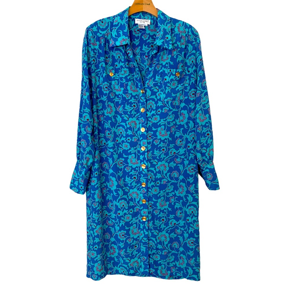 SCHRADER Petite Vintage Floral, Multi-Color Button Front Career Dress Size 14